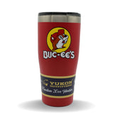 Buc-ee's red tumbler featuring Bucky the Beaver for daily hydration and temperature control.
