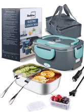 Buddew electric lunch box blue front view for quick on-site warming at work.