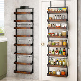 Bukfen over-door pantry organizer with eight-tier wooden baskets for organized storage