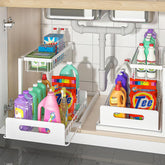 Bukfen under-sink organizer with 2-tier slide-out keeps clutter away