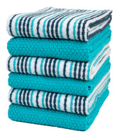 Bumble Towels kitchen towels in popcorn stripe absorb spills quickly in everyday cooking.
