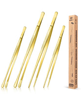 BundlePro 4-pcs fine long tweezers set in gold for precise plating and cooking