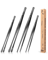 Bundlepro 4-pcs fine long tweezers 12in black for precise delicate plating.