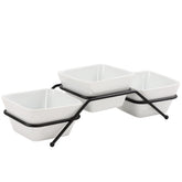 Buyajuju square bowls on a black stand create an elegant entertaining centerpiece.