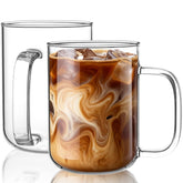 BWODYAY 20 oz glass coffee mug set of 2 with handles, ideal for coffee art