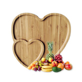 BWWNBY double heart bamboo serving tray ideal for cheese and fruit presentation.