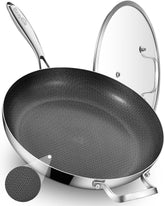 Bzayeat 13-inch nonstick hybrid pan with lid for even heating.