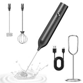 BZPP Milk Frother with Stand shows a sleek setup for quick creamy foam on coffee.