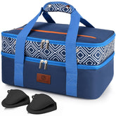 CaCTOUR casserole carrier blue exterior showing durable insulation for on-the-go meals