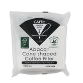 CAFEC Abaca+ cone filter packaging for sustainable pour-over brewing.