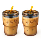 Cafezi 13 oz glass tumbler in amber for clear iced drinks on the go.