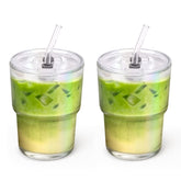 Cafezi 13 oz glass tumbler with iridescent finish for crystal-clear cold beverages on the go.