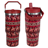 Cahduenx elephant tumbler with straw handle in red for easy on-the-go sipping.