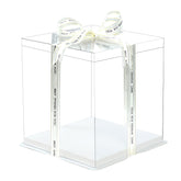 Cake Box Set Clear 5-Pcs front view with ribbon for elegant presentation.
