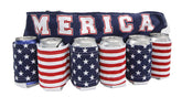 Calhoun Merica beverage belt close-up buckle highlights soft polyester fabric and secure quick snap closure.