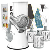 Cambom rotary cheese grater hand crank demonstrating easy shredding