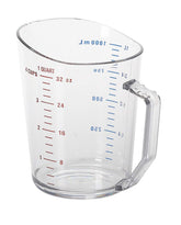 Cambro 1 Quart Clear measure cup, front view, rugged Camwear resists dents for precise measuring.