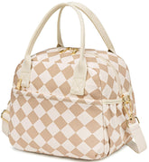 CAMTOP brown-white check lunch box front view with stylish quilted texture for daily meals