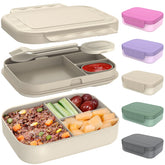 Caperci stackable bento box pale mocha top view with built-in utensils for quick, mess-free lunches.