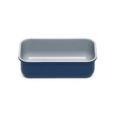 Caraway loaf pan navy front view shows sleek, non-toxic bakeware for pound cakes.