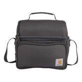 Carhartt insulated dual-compartment lunch box front view showing organized layout.