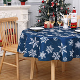 CAROMIO Christmas Tablecloth round 60-inch blue snowflakes protects table from spills