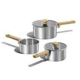 CAROTE 1.6qt saucepan with lid, shiny interior for even heating.