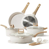 CAROTE 14-pcs pots and pans set on stove for versatile everyday cooking.