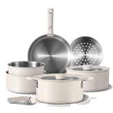 CAROTE 14-piece set with detachable handles for compact storage and versatile cooking.