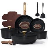 CAROTE 15-piece ceramic cookware set with removable handles for compact storage and versatility