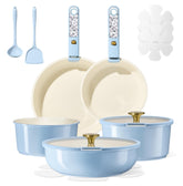 CAROTE 15Pcs ceramic cookware set for versatile cooking and easy cleaning.