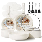 CAROTE 17pc set with detachable handle, highlighting space-saving design.