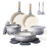 CAROTE 17Pcs Titanium Cookware Set nesting saves cabinet space