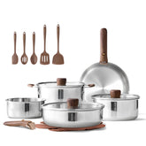 CAROTE 19-piece detachable-handle cookware demonstrates space-saving storage for small kitchens.