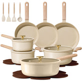 CAROTE 22pc set front view highlighting ceramic nonstick for easy cooking