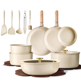 CAROTE 22pcs pots and pans set on countertop, versatile for weeknight meals