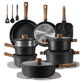 CAROTE 24pc nonstick set fry pans with lids for easy food release.