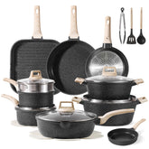 CAROTE 26Pcs Pots and Pans Set with granite nonstick for smoother cooking.