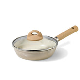 CAROTE 8-inch ceramic frying pan with lid showing easy cleanup and non-stick glide