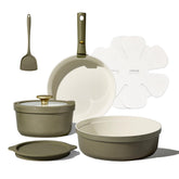 CAROTE 9pcs ceramic cookware set with detachable handles enables compact storage and flexible cooking.