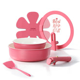 CAROTE ceramic pots and pans set in pink with nonstick coating for easy cooking
