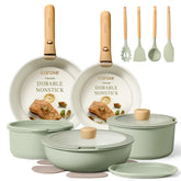 CAROTE detachable-handle pots and pans set showing compact storage capability