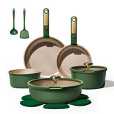 Carote Green&Gold detachable handles for compact storage and versatile cooking.