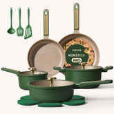 CAROTE pots and pans set front view with non-stick interior for easy release