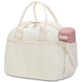 Carry bloom corduroy lunch bag with front pocket for utensils usage at work