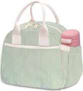 Carry bloom corduroy lunch bag with front pocket for utensils and easy meal prep.