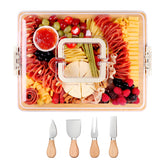 CAWIU charcuterie board with lid and handle, showing portable travel design