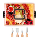 CAWIU charcuterie board with lid and handle for secure travel and stylish presentation.