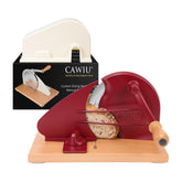 CAWIU upgraded manual bread slicer red top view with precise thickness control.