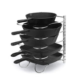 CAXXA Heavy Duty Pan Rack with adjustable dividers keeps cookware organized and easy to access.